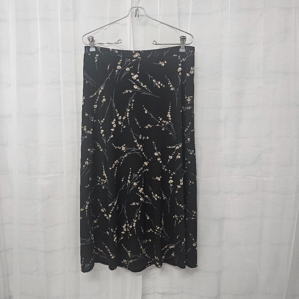 Vintage Jaclyn Smith Skirt Midi Fairy Goth Whimsigoth Black Blue Floral 32"